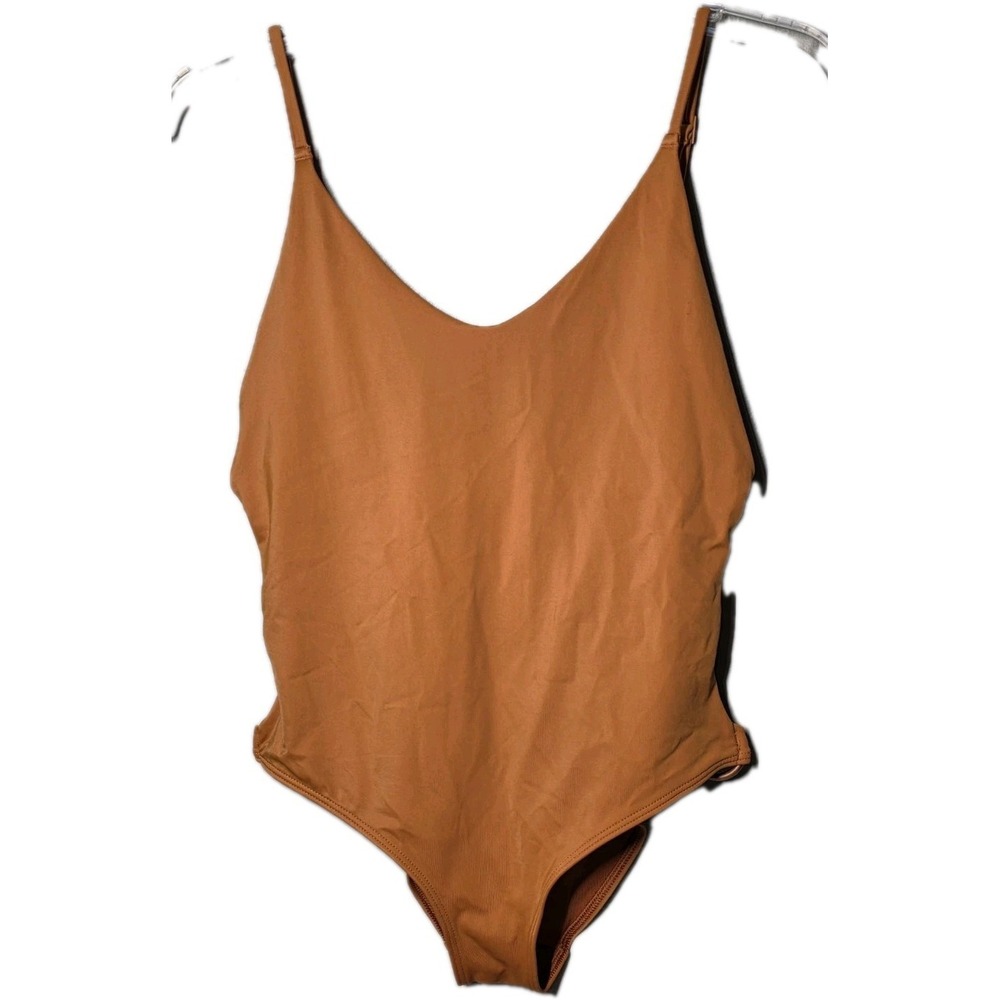 Aerie Size‎ Small Petite Orange Scoop Low Cut Back One Piece Swimsuit Rings Side